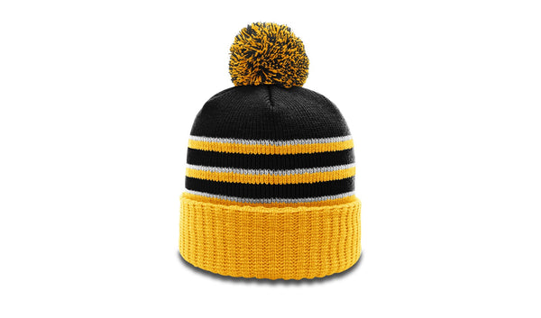 134 Striped Beanie W/ Cuff & Pom