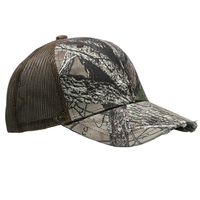 6-Panel Distressed Structured Trucker Cap with Camo Mesh Back thumbnail 5 6-panel distressed structured trucker cap with camo mesh back