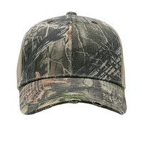 6-Panel Distressed Structured Trucker Cap with Camo Mesh Back thumbnail 2 6-panel distressed structured trucker cap with camo mesh back