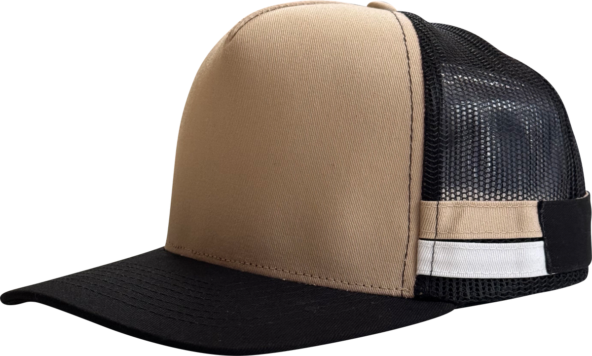High Crown Snapback Cap with Twin Side Stripes and Mesh Panels