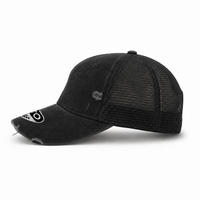 GTO Enzyme Washed Destroyed Trucker Cap with Mesh Back thumbnail 4 black left