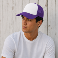 Rapper Flex High Crown Trucker Cap with Mesh Panels thumbnail 79 purple hat white front moodboard