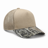 5 Panel Structured Poly/Cotton Front Mesh Back Camo Trucker Hat thumbnail 6 khaki mesh angle