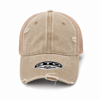 GTO Enzyme Washed Destroyed Trucker Cap with Mesh Back thumbnail 11 khakhi front