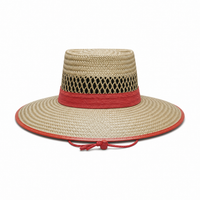 Natural Straw Wide Brim Hat with Orange Trim - S/M, L/XL thumbnail 5