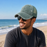 GTO Enzyme Washed Destroyed Trucker Cap with Mesh Back thumbnail 57 sage green moodboard