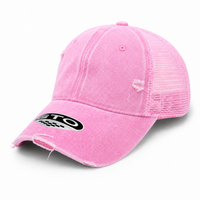 GTO Enzyme Washed Destroyed Trucker Cap with Mesh Back thumbnail 71 pink angle