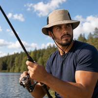 Microfibre Wide Brim Surf Hat with Mesh Ventilation thumbnail 32 khakhi black moodboard
