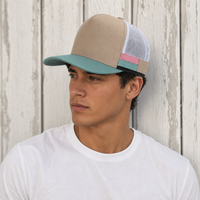 High Crown Snapback Cap with Twin Side Stripes and Mesh Panels thumbnail 16 teal stone pink moodboard