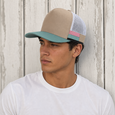 High Crown Snapback Cap with Twin Side Stripes and Mesh Panels
