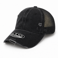 GTO Enzyme Washed Destroyed Trucker Cap with Mesh Back thumbnail 7 black angle