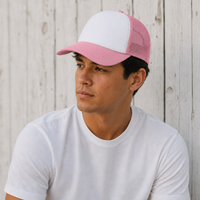 Rapper Flex High Crown Trucker Cap with Mesh Panels thumbnail 86 pink hat white front moodboard