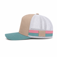 High Crown Snapback Cap with Twin Side Stripes and Mesh Panels thumbnail 11 teal stone pink left