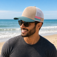 High Crown Snapback Cap with Twin Side Stripes and Mesh Panels thumbnail 15 teal stone pink moodboard