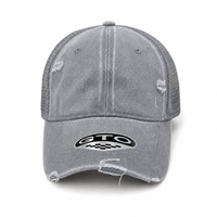 GTO Enzyme Washed Destroyed Trucker Cap with Mesh Back thumbnail 19 grey front