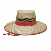 Natural Straw Wide Brim Hat with Orange Trim - S/M, L/XL thumbnail 2