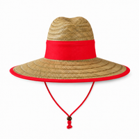Natural Wide Brim Straw Hats with Adjustable Fit thumbnail 38 red back