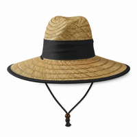 Natural Wide Brim Straw Hats with Adjustable Fit thumbnail 10 black front