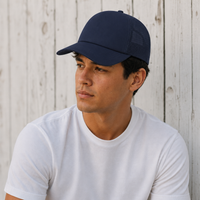 Rapper Flex High Crown Trucker Cap with Mesh Panels thumbnail 249 navy hat gold front moodboard