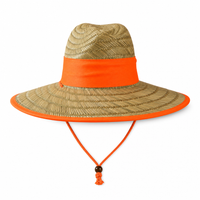 Natural Wide Brim Straw Hats with Adjustable Fit thumbnail 2 orange front