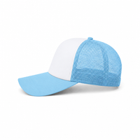 Rapper Flex High Crown Trucker Cap with Mesh Panels thumbnail 57 sky blue hat white front left
