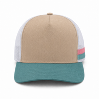High Crown Snapback Cap with Twin Side Stripes and Mesh Panels thumbnail 10 teal stone pink front