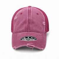 GTO Enzyme Washed Destroyed Trucker Cap with Mesh Back thumbnail 27 wine front
