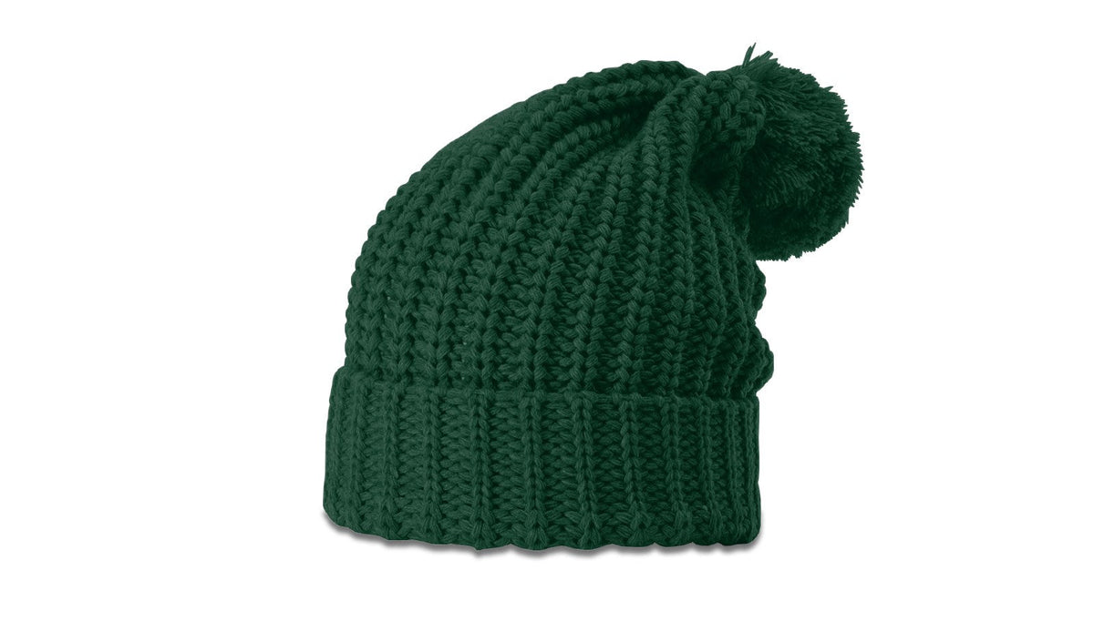 Chunk Cable Knit Beanie with Ribbed Cuff and Pom Pom