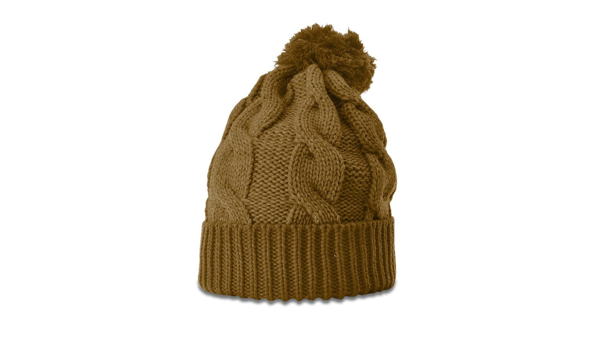 Chunk Twist Knit Beanie with Oversized Pom and Cuff