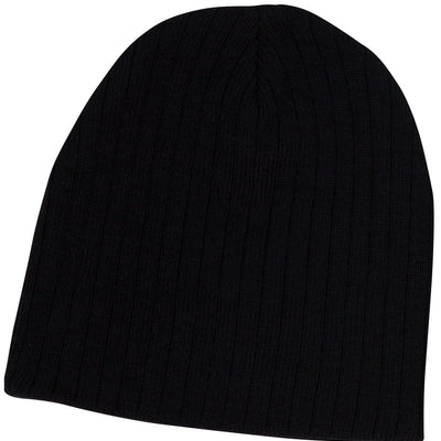 Acrylic knit beanie with cable row feature