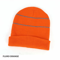 Reflective Trim Beanie in Fluoro Orange & Yellow thumbnail 2 beanie with reflective trims - madhats.com.au