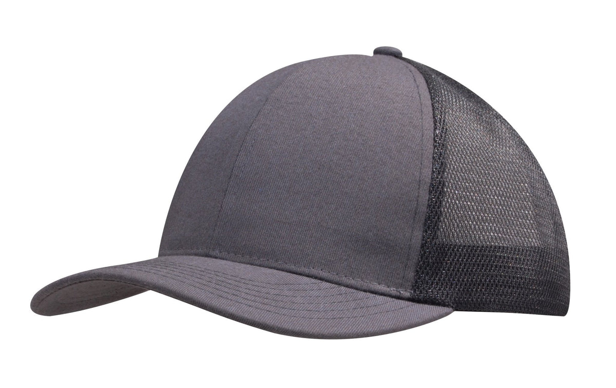 Brushed Cotton Mesh Back 6-Panel Trucker Cap with Pre-Curved Peak