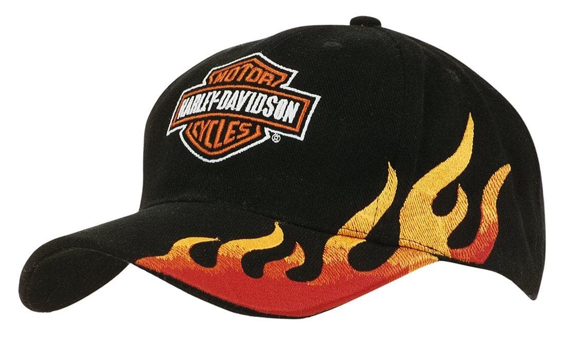 Brushed Heavy Cotton Cap with Flame Embroidery in Black