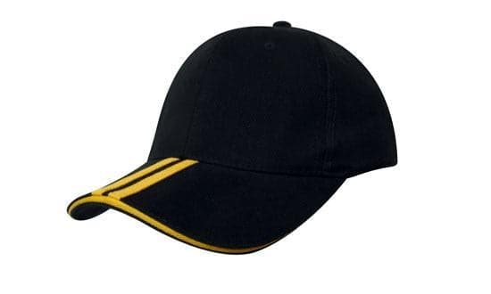 Brushed Heavy Cotton Cap with Two Striped Peak and Sandwich Detail