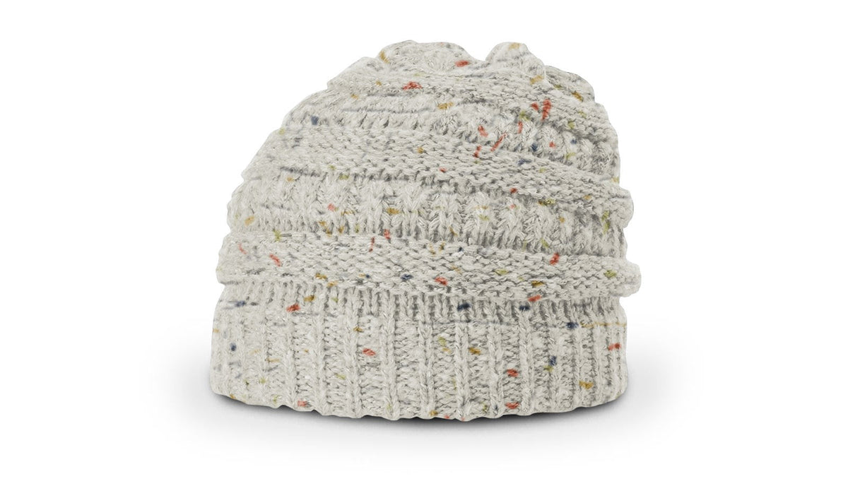 Speckled Knit Beanie with Textured Horizontal Bands