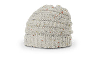 Speckled Knit Beanie with Textured Horizontal Bands thumbnail 1