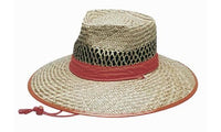 Natural Straw Wide Brim Hat with Orange Trim - S/M, L/XL thumbnail 1