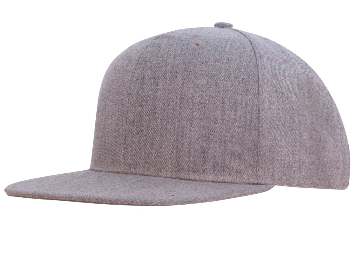Premium American Twill Flat Peak Snapback Cap in Grey Marle